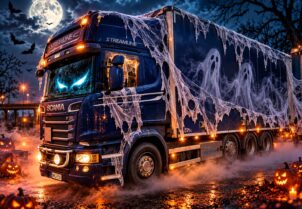 Scania R 730 NTM kokosivun aukeava kori + VAK perävaunu, 5-akselinen, kokosivun aukeava